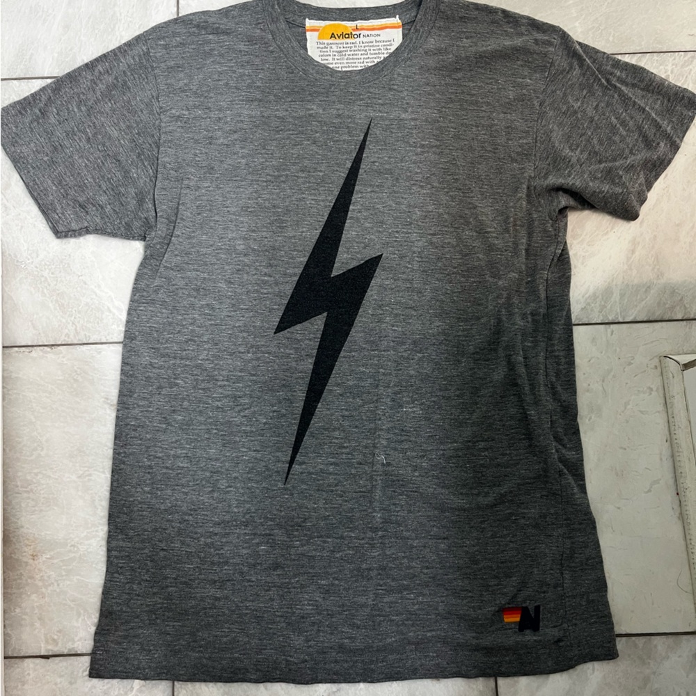 Aviator Nation Gray and Black Lightning Bolt Tee